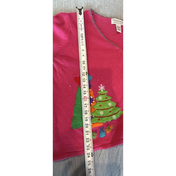 Tiara International Knit Christmas Sweater Cardigan Size XL Pink Trees Embroider - Picture 13 of 13